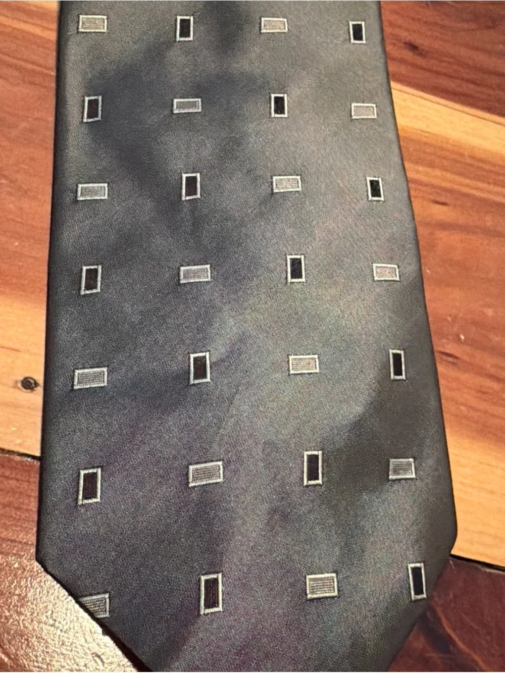 Vintage Donna Karan Signature Silk Tie Italy USA Metallic Gray Geometric Print